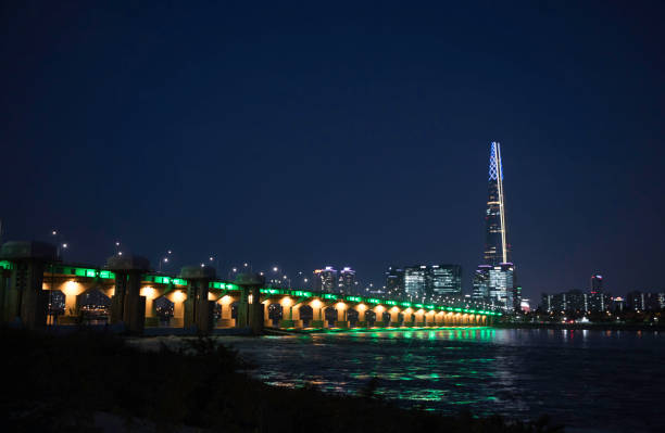 Han River Seoul, Night view skyline of Seoul city in Korea.