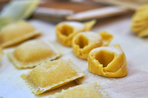 different pasta are drying on the table