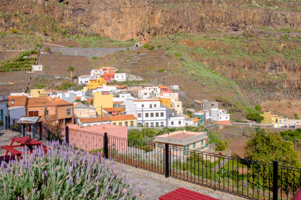 La Gomera, Canary Islands (E)-Agulo Traditional buildings perched on the rocky ridge in the historic centre of Agulo, one of the most beautiful villages of La Gomera, located on the north coast of the island. agulo stock pictures, royalty-free photos & images