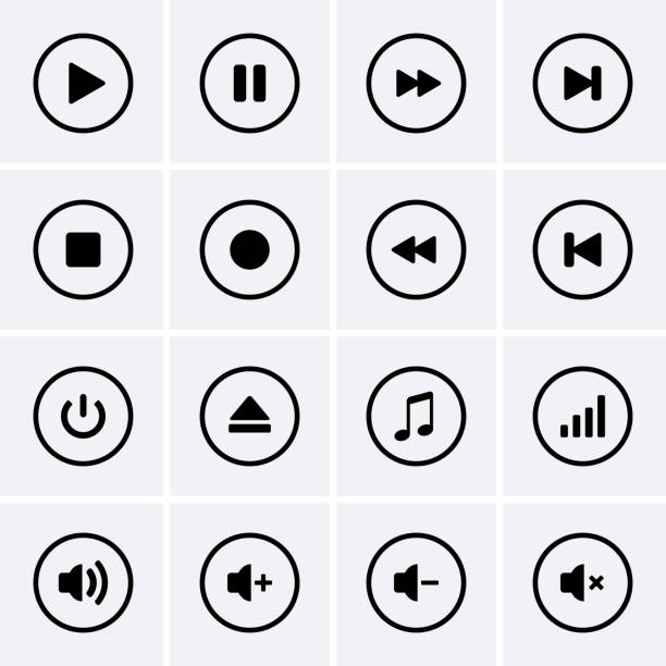 メディアプレーヤーアイコンセット - interface icons push button downloading symbol点のイラスト素材／クリップアート素材／マンガ素材／アイコン素材