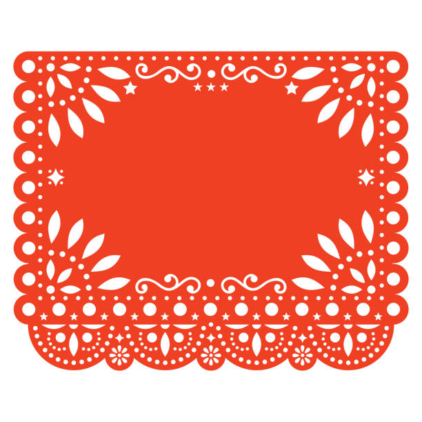 ilustrações de stock, clip art, desenhos animados e ícones de papel picado vector floral template design with abstract shapes, mexican paper decorations pattern in orange, traditional fiesta banner with empty space for text - clipping path wedding invitation invitation message