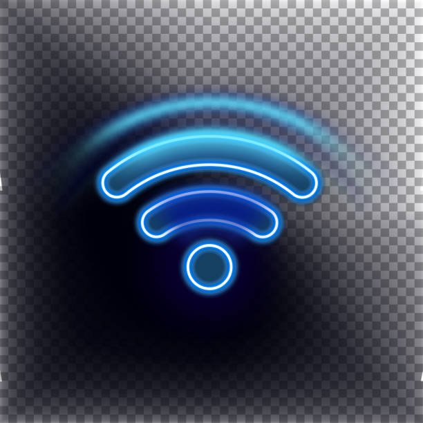 wi-fi. неоновая икона изолирована на темном прозрачном фоне. - router wireless technology modem equipment stock illustrations