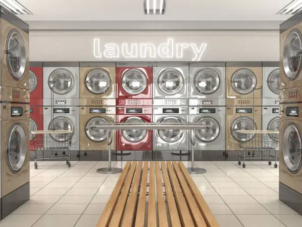 Photo of Interior design of public laundry. 3d illustration