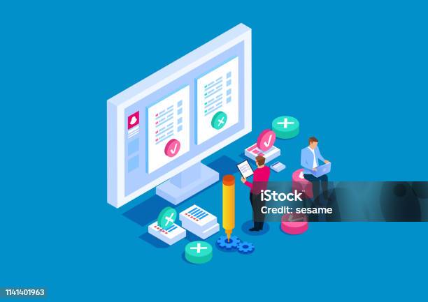 Online Testing Online Education Stock Illustration - Download Image Now - Educational Exam, Examining, Isometric Projection