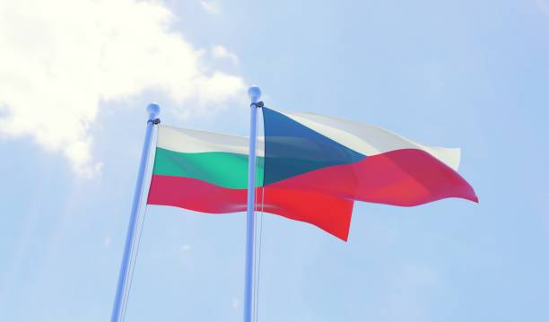 istock Czech Republic and Bulgaria, two flags waving against blue sky 1141401981