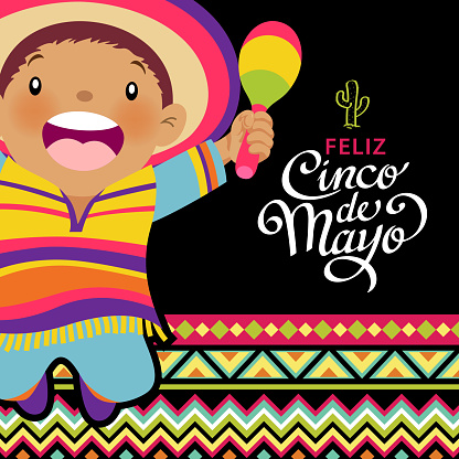 Join the Cinco De Mayo Fiesta held on 5 May with happy kids jumping and playing on the colorful Mexican pattern