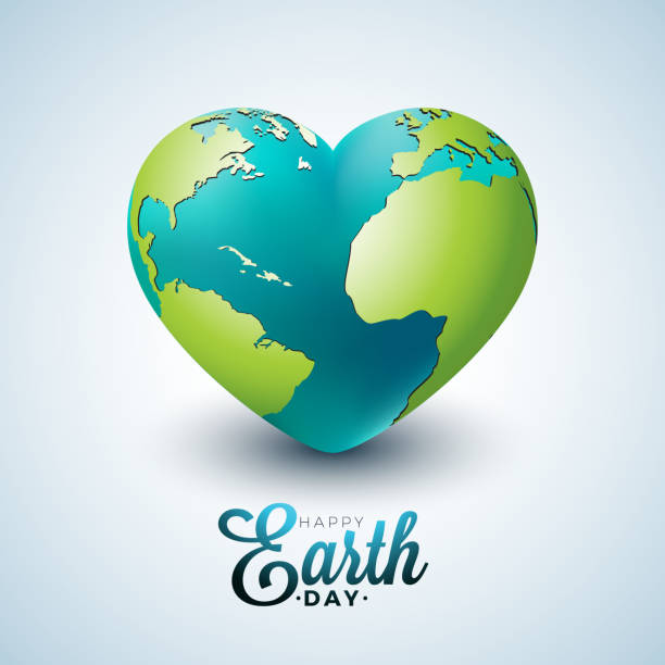 Earth Day illustration with Planet In the Heart. World map background on April 22 environment concept. Vector design for banner, poster or greeting card. vector art illustration