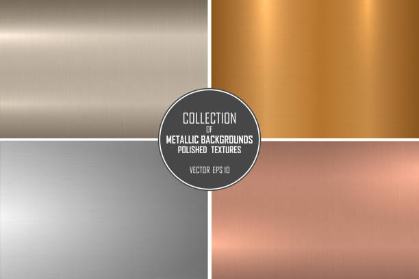 illustrazioni stock, clip art, cartoni animati e icone di tendenza di elegante collezione vettoriale di texture lisce metalliche lucide. sfondi in ferro sfumato di colore. design spazzolato lucido - chrome metal backgrounds brushed