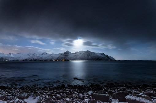 Lofoten fjords under Full Moon light