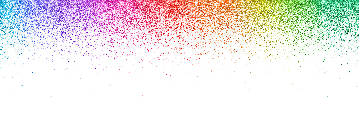 Colorful glittering confetti on white background, wide horizontal orientation. Vector illustration