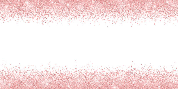 różowo-złoty brokat na białym tle, poziome szerokie obramowanie. wektor - peach fruit backgrounds textured stock illustrations