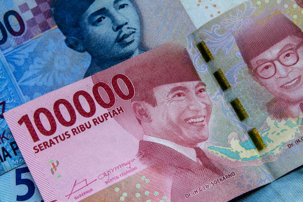 Mixed Indonesian banknotes in a close-up picture stock photo