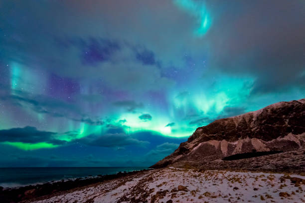 Northern Lights in Unstad stock photo