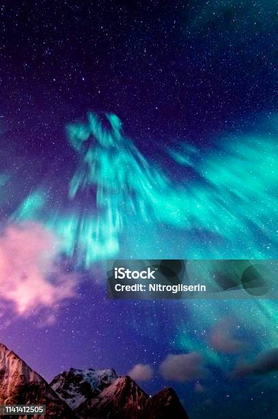 Northern Lights In Unstad Stock Photo - Download Image Now - Norway, Solar Flare, Arctic