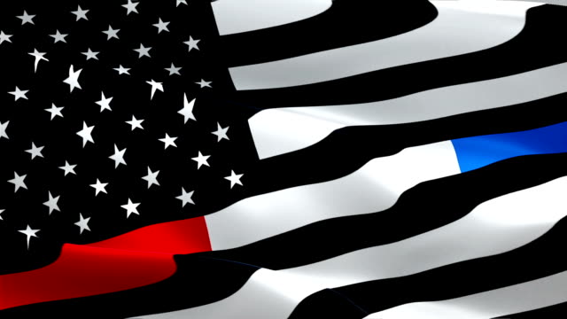 EMERGENCY SERVICE waving flag. National 3d police, firefighters, 911 flag waving. Sign of EMERGENCY SERVICE seamless loop animation. police, firefighters, 911 flag HD resolution Background