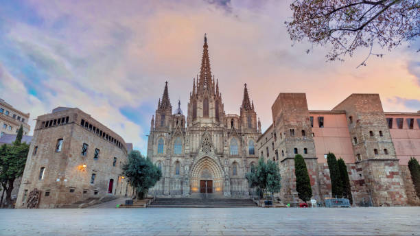 istock Gothic Barcelona Cathedral at the sunrise, Spain. 1141418862