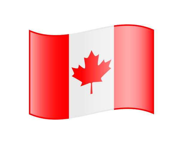 Waving Flag of Canada. Glossy Icon National flag of Canada isolated on white background canadian flag maple leaf computer icon canada stock illustrations