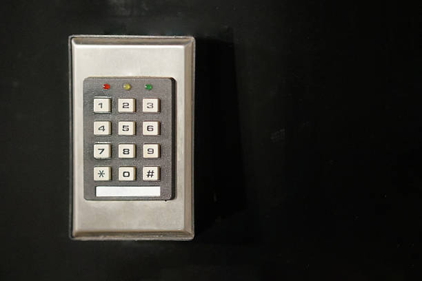 istock Close-up push-button lock of entrance doors. The security code combination to unlock the door 1141422118
