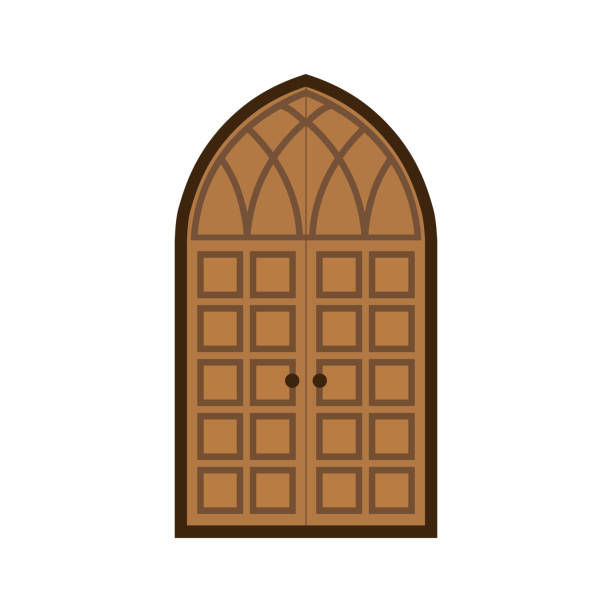 ilustrações de stock, clip art, desenhos animados e ícones de gothic style door - door symmetry wood closed