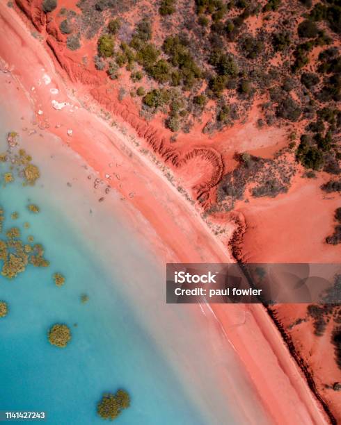 An Aerial Drone Photograph Of The Roebuck Bay Coastline In Broome Western Australia Stock Photo - Download Image Now