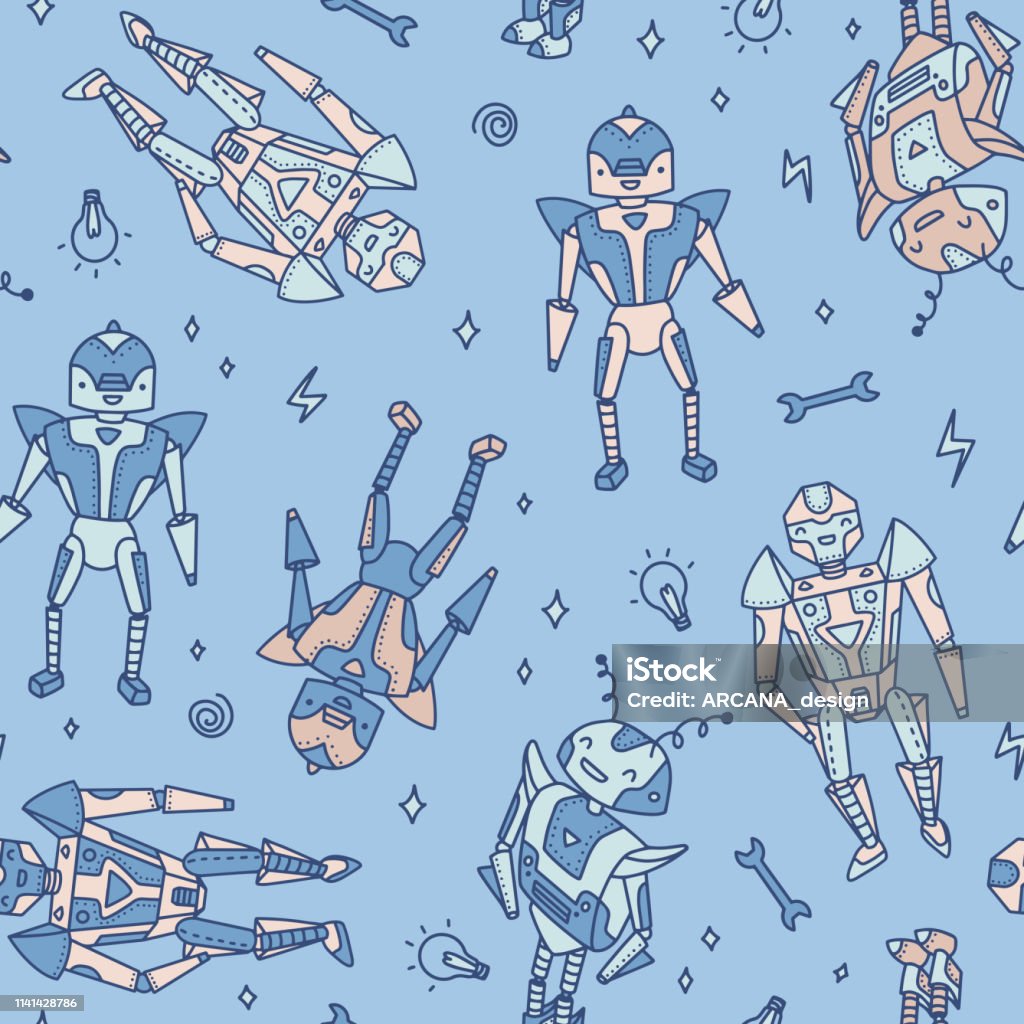 Vector Seamless Fun Transformer Robot Characters Pattern Stock ...