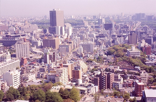 Tokyo, Honshu, Japan, 1977. Skyline of Tokyo.