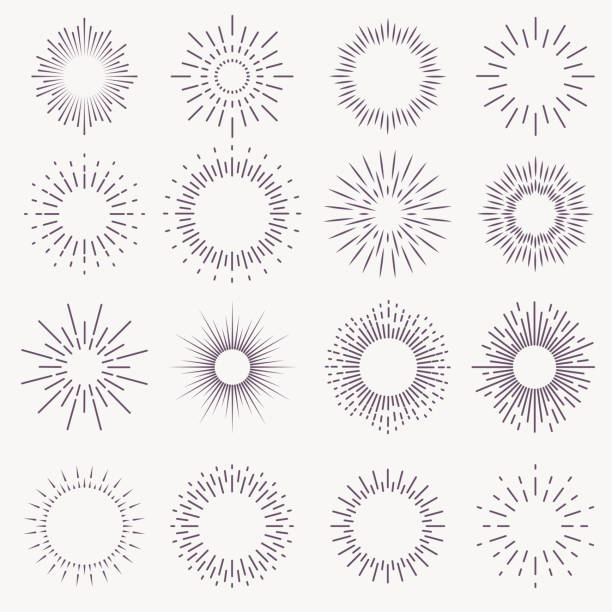 illustrations, cliparts, dessins animés et icônes de vintage sunburst. éclatement rayons lever du soleil feu d’artifice starburst explosion éclat coucher de soleil étoile lumière rayon radiant étincelle dessiné à la main, vecteur ensemble - vector icon flash