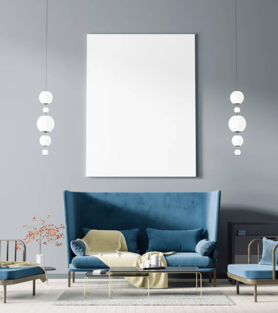 istock Mock up poster frame in scandinavian style interior. Minimalist interior design. 3D illustration. 1141432361