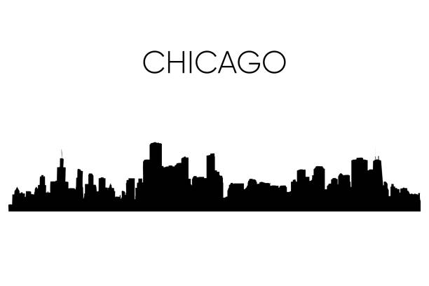 ilustrações, clipart, desenhos animados e ícones de silhueta da skyline de chicago. ilustração do vetor. preto e branco - chicago black and white contemporary tower