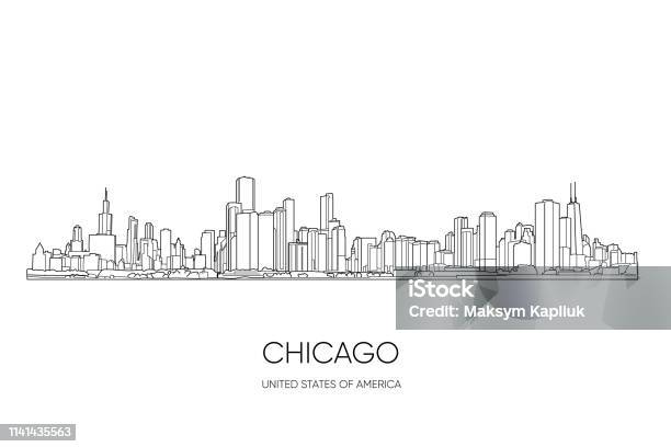 Chicago Skyline Illinois Usa Hand Drawn Vector Illustration Perfect For Postcards Or Souvenirs Black And White Outlines Stock Illustration - Download Image Now