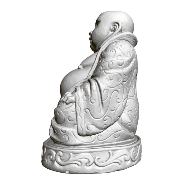 Polygonal statue of Maitreya. 3D. Side view Polygonal statue of Maitreya. 3D. Side view. Vector illustration grand singe stock illustrations