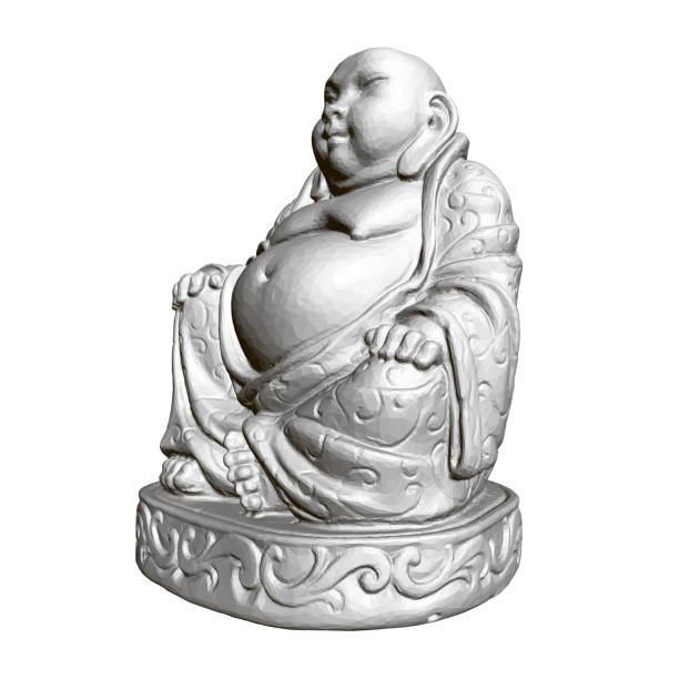 Polygonal statue of Maitreya. 3D. Side view. Polygonal statue of Maitreya. 3D. Side view. Vector illustration grand singe stock illustrations