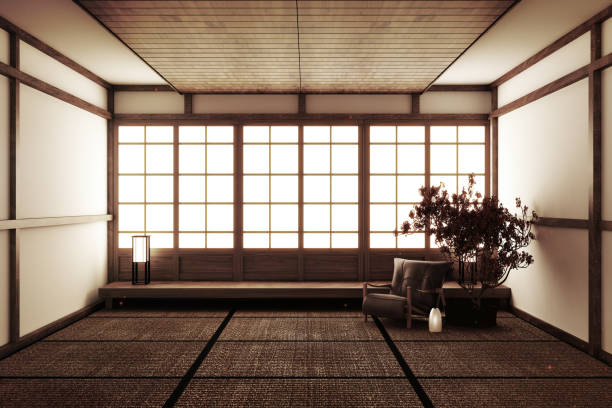 istock mock up, Japanese empty room tatami mat Designing the most beautiful. 3D rendering 1141440452