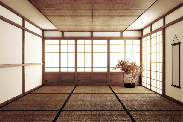 istock mock up, Japanese empty room tatami mat Designing the most beautiful. 3D rendering 1141440498