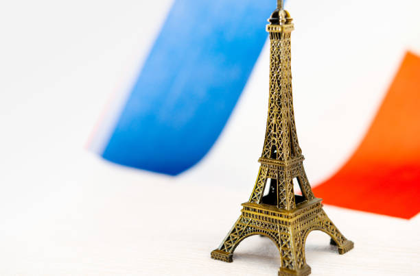 istock Metal Eiffel Tower and French flag on background 1141442478