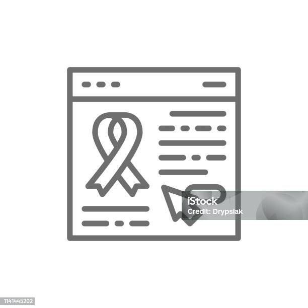 Donation Website Web Page With Awareness Ribbon Organs Transplant Line Icon Stock Illustration - Download Image Now