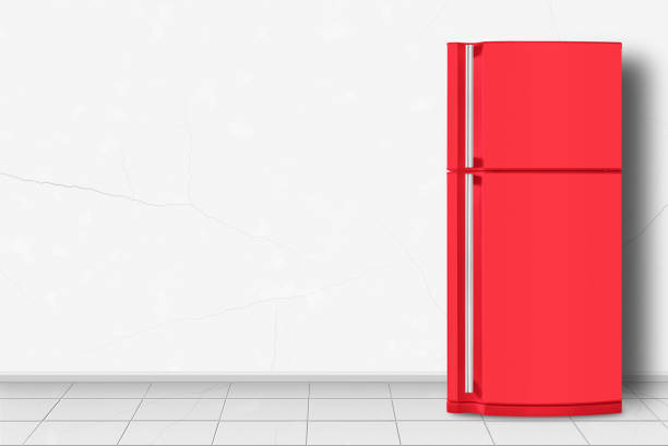 istock Home appliance -  Red refrigerator in front of white wall 1141445876