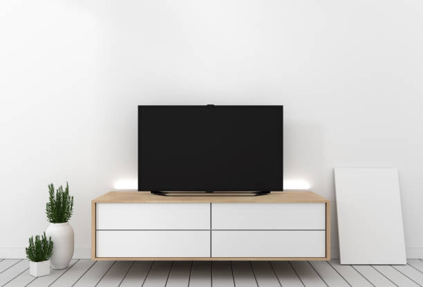 istock Tv cabinet in modern empty room Japanese - zen style,minimal designs. 3D rendering 1141446032