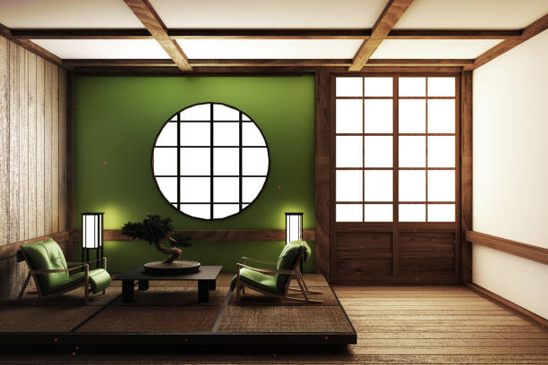 和室デザイン日本風3d レンダリング - ふすま ストックフォトと画像
