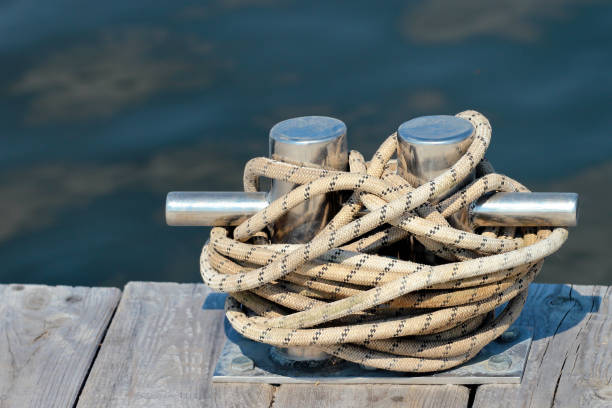 istock Shiny metal bollard on a pier 1141446428