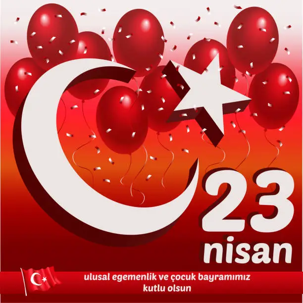Vector illustration of April 23 National Sovereignty and Children's Day in Turkey, in turkish mean 