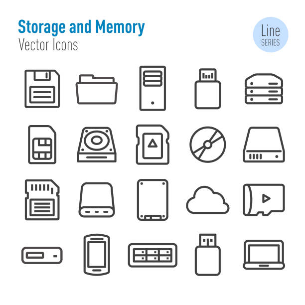 illustrations, cliparts, dessins animés et icônes de icônes de stockage et de mémoire-série vector line - usb memory