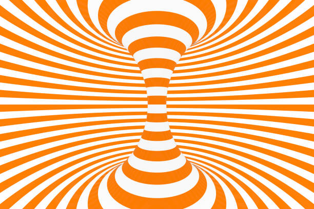 istock Torus 3D optical illusion raster illustration. Hypnotic white and orange tube image. Contrast twisting loops, stripes ornament. 1141448552