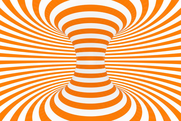 istock Torus 3D optical illusion raster illustration. Hypnotic white and orange tube image. Contrast twisting loops, stripes ornament. 1141448557