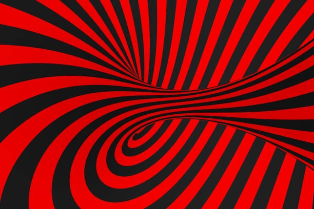 istock Torus 3D optical illusion raster illustration. Hypnotic black and red tube image. Contrast twisting loops, stripes ornament. 1141448569