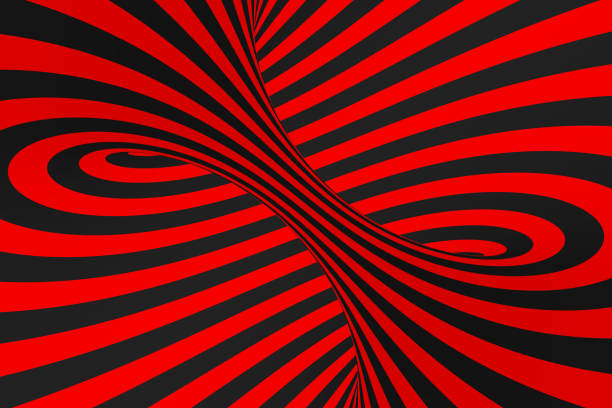 istock Torus 3D optical illusion raster illustration. Hypnotic black and red tube image. Contrast twisting loops, stripes ornament. 1141448570