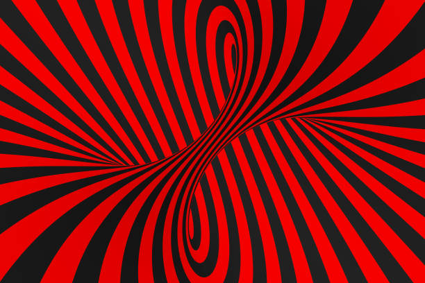 istock Torus 3D optical illusion raster illustration. Hypnotic black and red tube image. Contrast twisting loops, stripes ornament. 1141448578