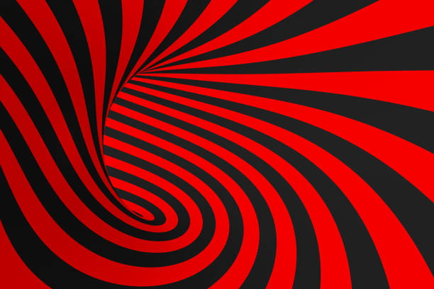 istock Torus 3D optical illusion raster illustration. Hypnotic black and red tube image. Contrast twisting loops, stripes ornament. 1141448580