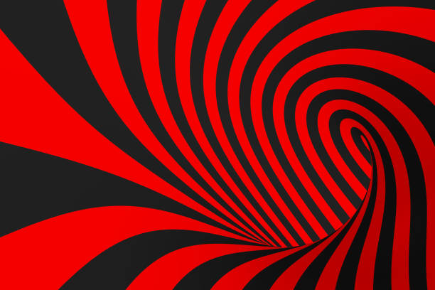 istock Torus 3D optical illusion raster illustration. Hypnotic black and red tube image. Contrast twisting loops, stripes ornament. 1141448581