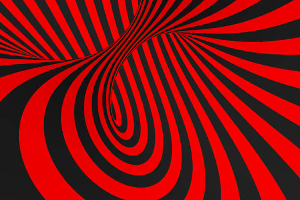 istock Torus 3D optical illusion raster illustration. Hypnotic black and red tube image. Contrast twisting loops, stripes ornament. 1141448583